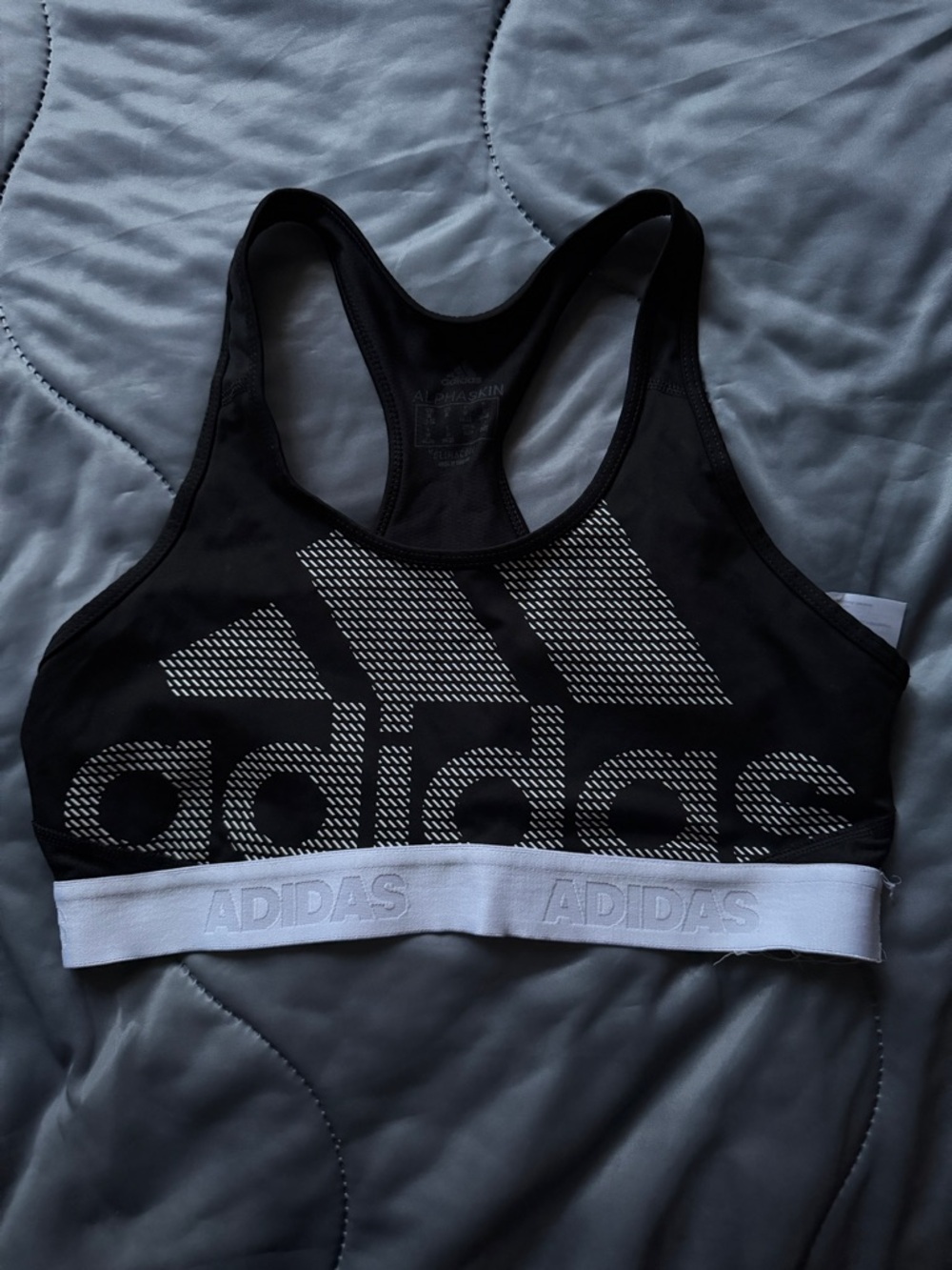 adidas Black Sports Bra with White Branded Band